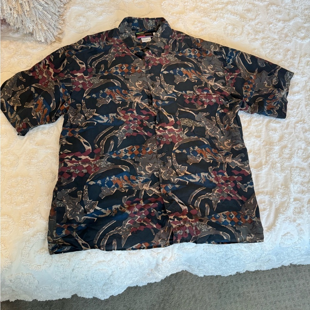 Men’s vintage Freelance 100% Silk button up size XL - Picture 7 of 9